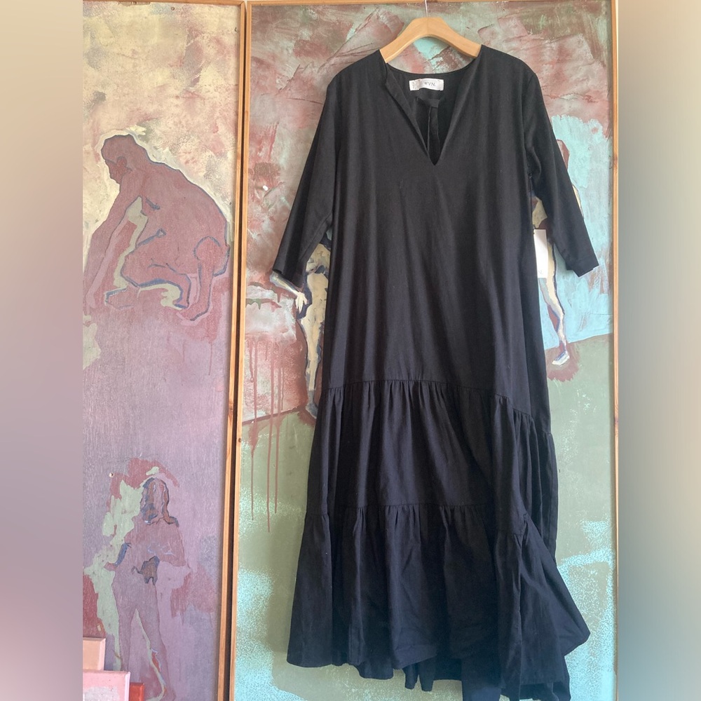 Madewell WVN Becca Dress organic cotton black Maxi size Medium M